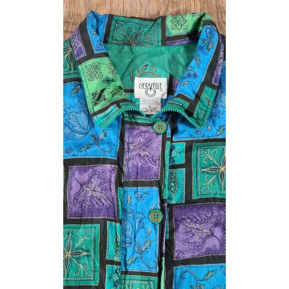 Vintage Women 100% Silk Bomber Jacket Windbreaker Print Vibrant Zip 3X - Picture 12 of 14